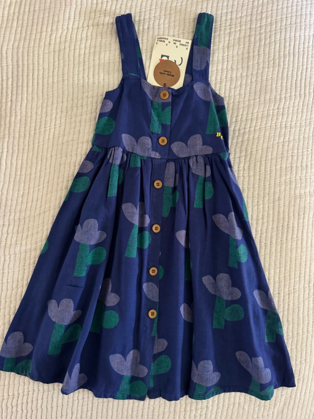 Bobo Choses Navy Blue Floral Button-Front Sundress